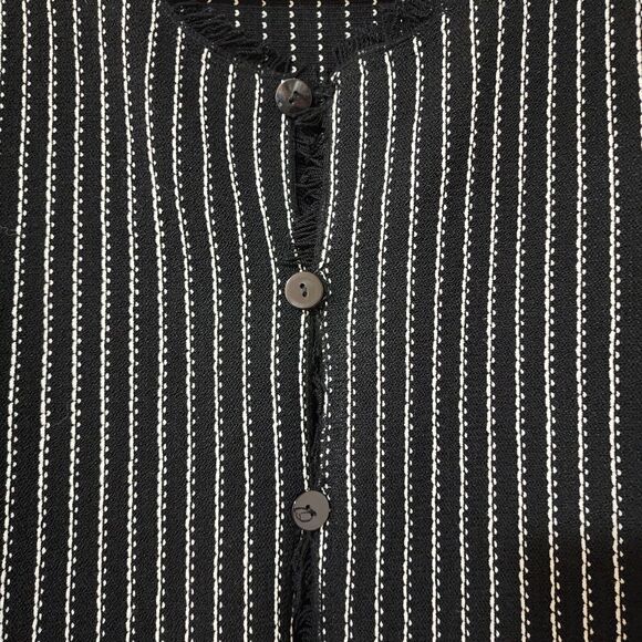 Ball of Cotton Womens Wool-Blend Knit Button-Up Jacket M Black White Fringe USA - Picture 4 of 9